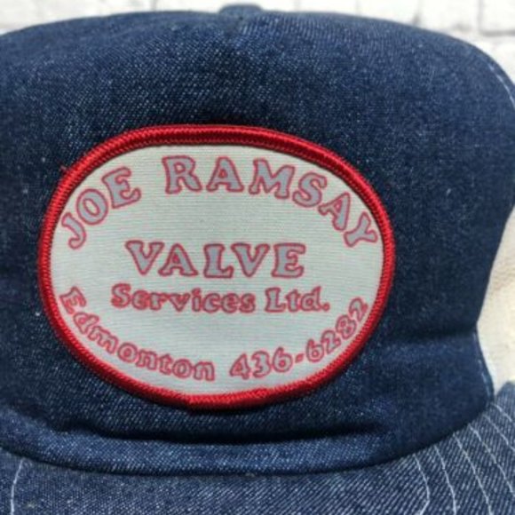 Vintage Hat Cap Snapback Blue White Denim Joe Ramsay Valve Trucker Mesh Item #1 - Picture 6 of 7